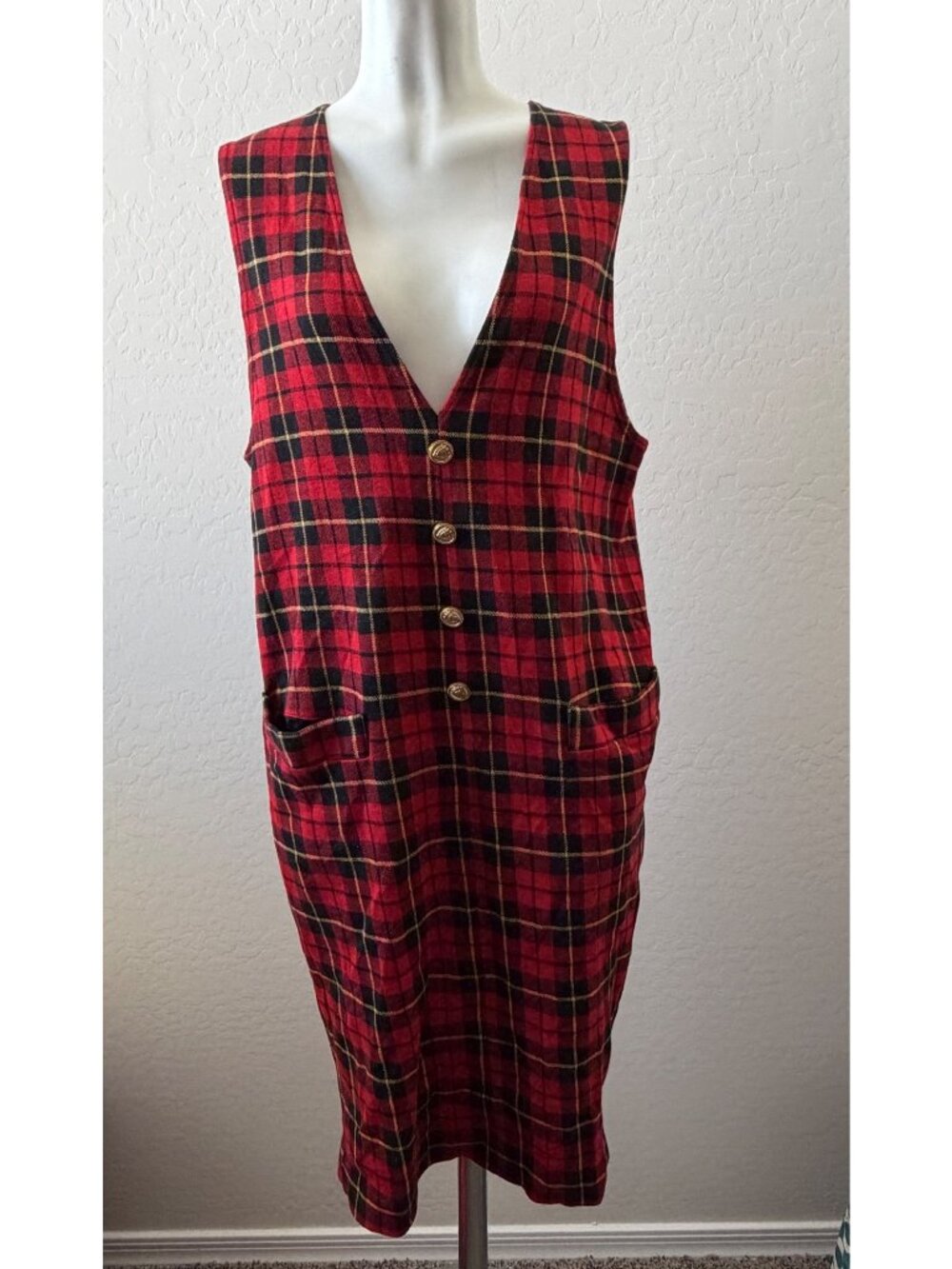 Vintage Collectibles Seatle red plaid sleeveless vest dress / jumper sz S B934